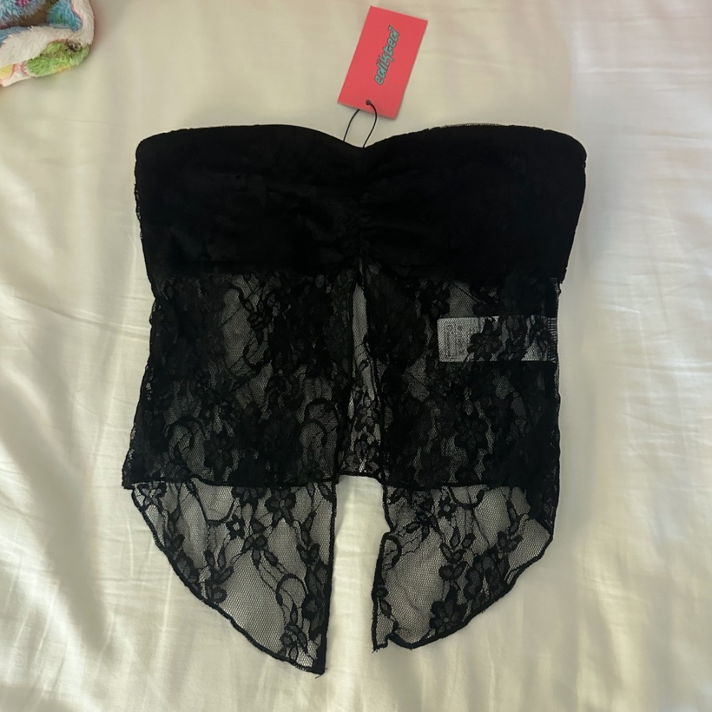 edikted Twilight Sheer Lace Split Front Top